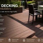 `WPC decking for restaurants with outdoor dining furniture, highlighting high-traffic performance, easy cleaning, stain resistance, slip considerations and low maintenance`