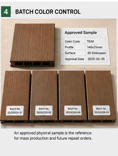 Approved WPC decking sample and production batch color check
