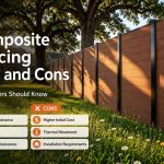 **ALT：** Composite fencing pros and cons showing low maintenance, privacy, moisture resistance, higher initial cost, thermal movement and installation requirements