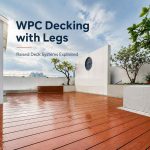 `WPC decking with legs on a raised rooftop terrace, showing a pedestal-supported outdoor deck system with drainage space and elevated installation`
