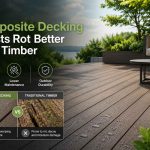 Rot-resistant composite decking compared with traditional timber, showing moisture resistance, lower maintenance and outdoor durability