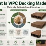 WPC decking materials including wood flour, plastic, additives and hollow solid capped board structures