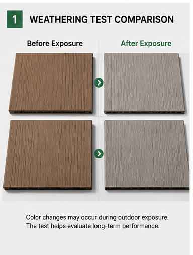 WPC decking color before and after weathering exposure